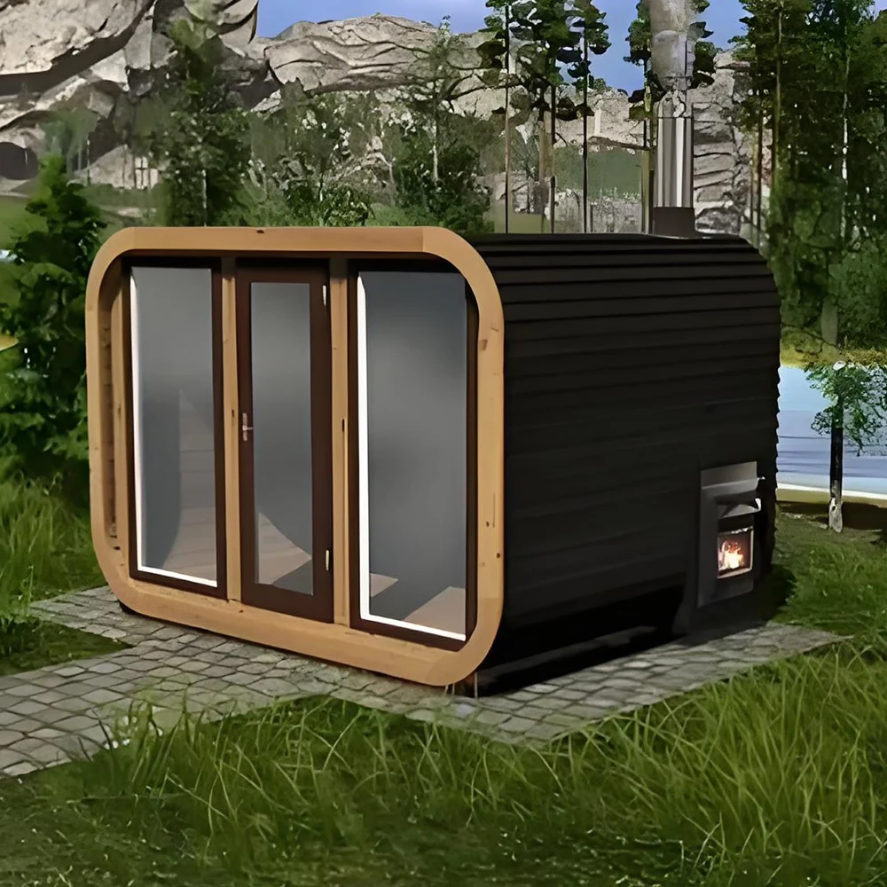 Outdoor Sauna Room - Outdoor 6-Person Sauna With Wood Stove