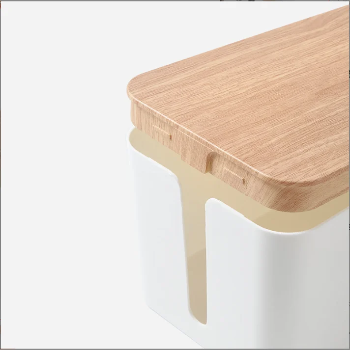 Office Household Wooden Pattern Lids Line Cable Manage Box Collect Wire Line Box Organizer