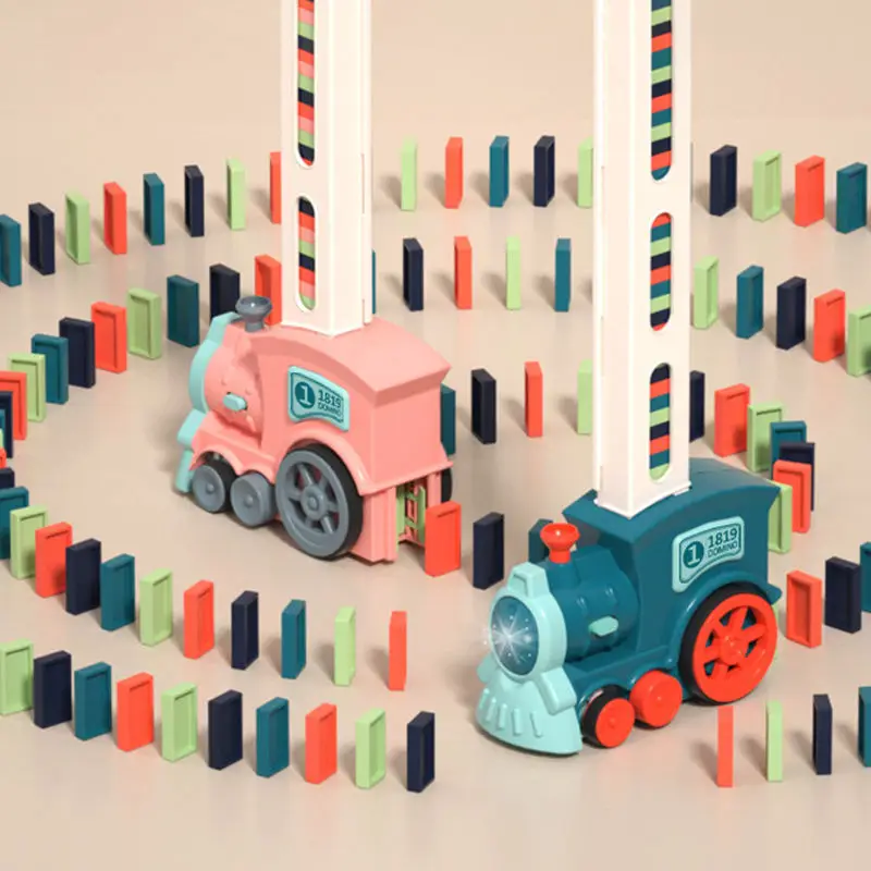 Wood Train Toys Set  Montessori Educational Wooden Train Track Toy Children Gifts  Electric Automatic Domino Train Toy