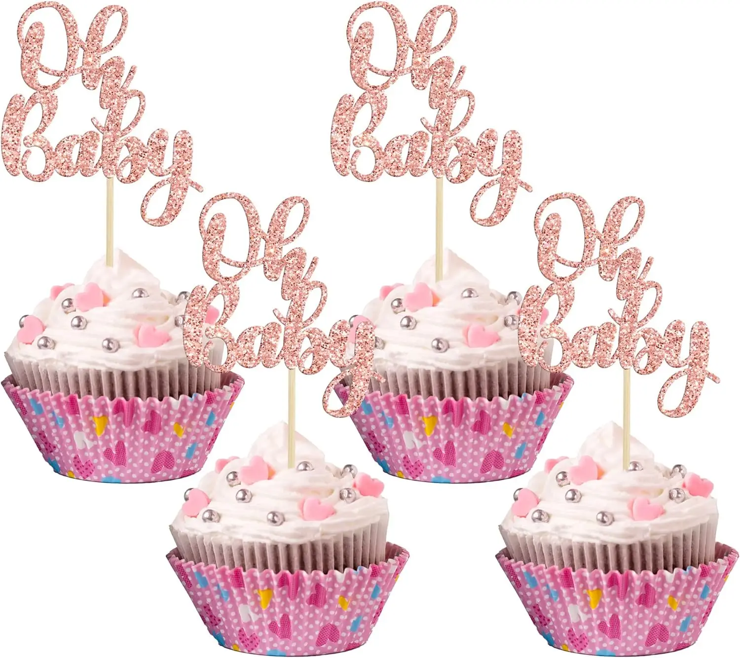 Gyufise 36 Pack Oh Baby Cupcake Toppers Glitter Baby Shower Cupcake Picks Decorations for Celebrating Baby Shower Kids