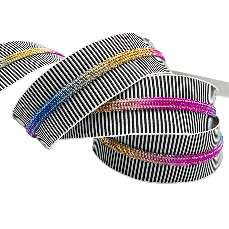 Hot Sale #5 Rainbow Nylon Coil Zipper Tape New Design Jacquard Zipper Tape for Bags