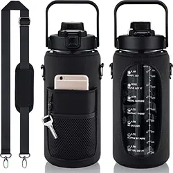 2.2L Eco friendly wide mouth gym sports half gallon motivational PETG Plastic water drinking bottle with sleeve