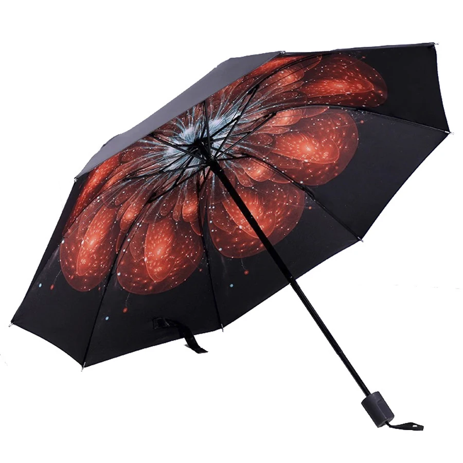 Creative Custom Logo Sun Umbrella Dual Use Folding Black Coating Rainy Umbrella