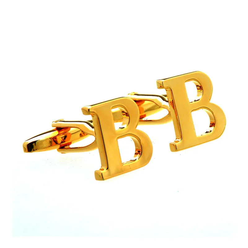 Luxury  Hot Sale 26 Letters English Alphabet A~Z Gold Simple Mens Jewelry Cufflink