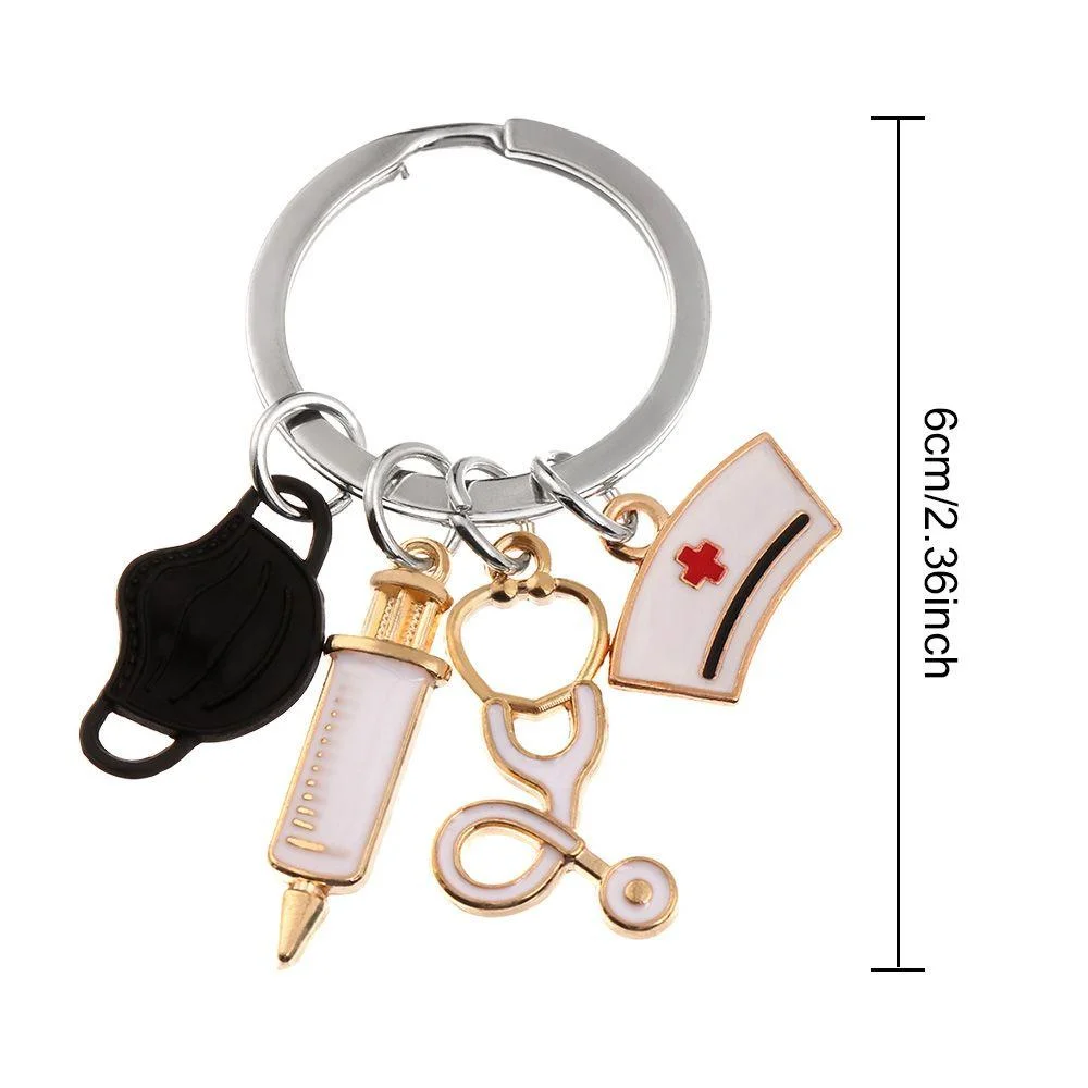 Doctor Nurse Keychain Men Women Stethoscope Syringe Medical Symbol Pendant With Key Ring For Medical Student Souvenir Gift