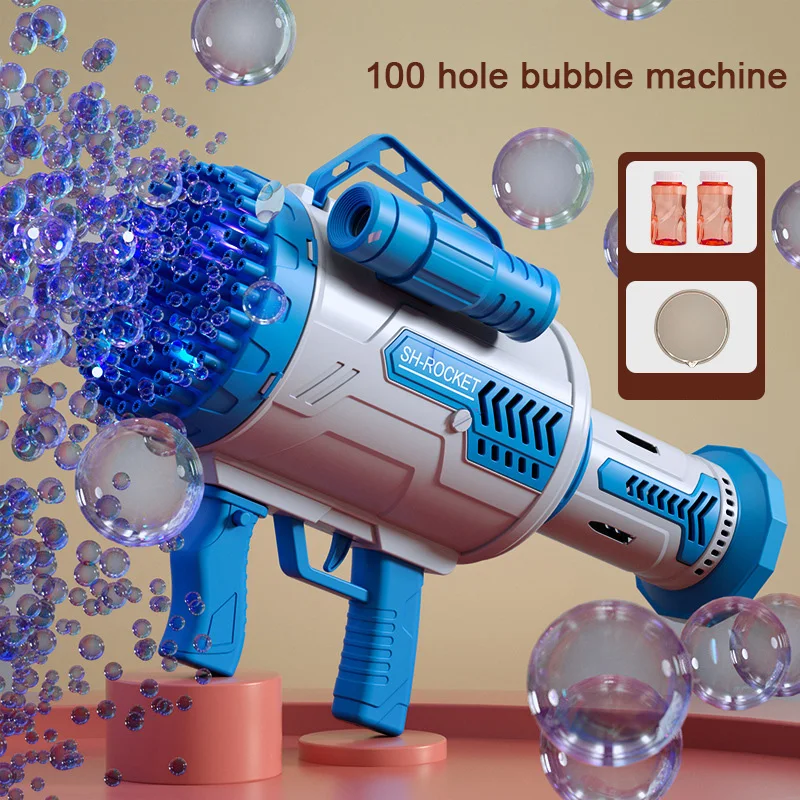 Rocket Boom Gatling 100 Holes Bubble Machine Toy  Super Toy Multi Bubble Automatic Bazooka Electric Bubble Gun
