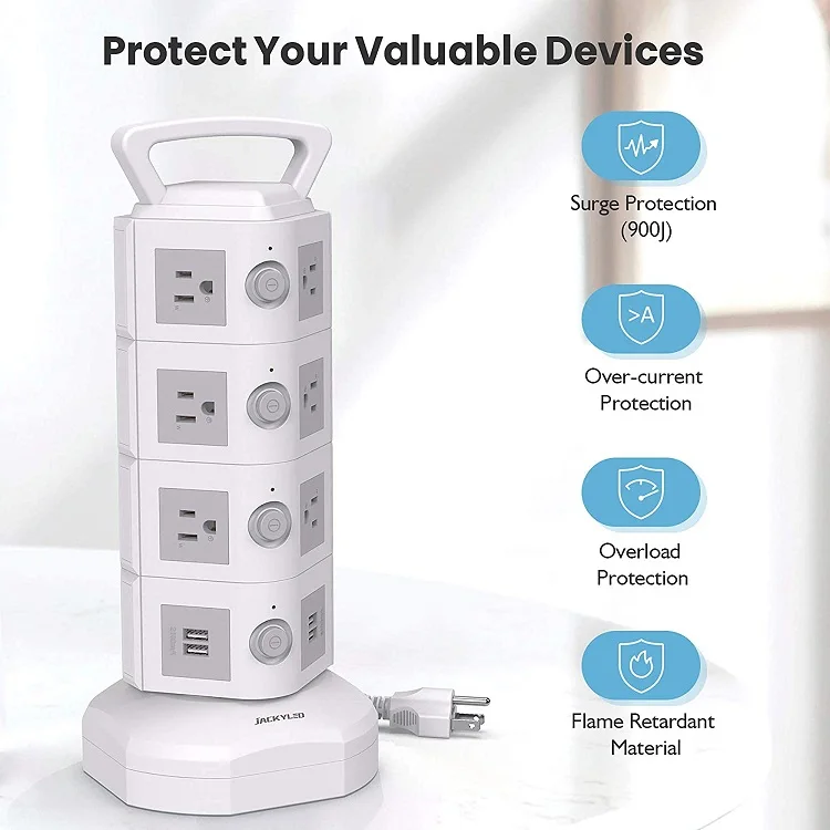 New design electrical plugs and sockets tower power strip strong surge protection usb surge protector