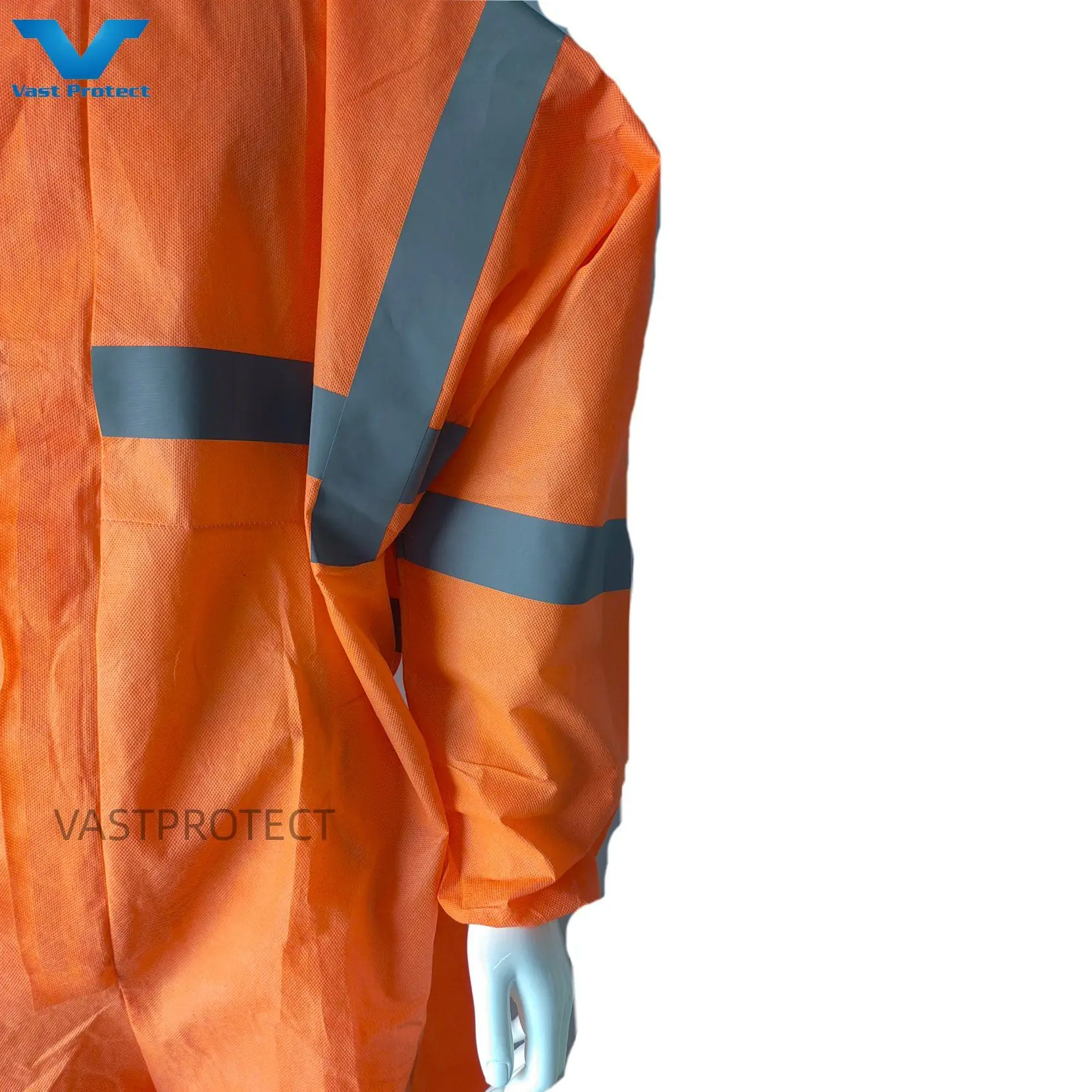 Type5&6 Orange Disposable SMS 56GSM Tyvek Coverall with Reflective Tape