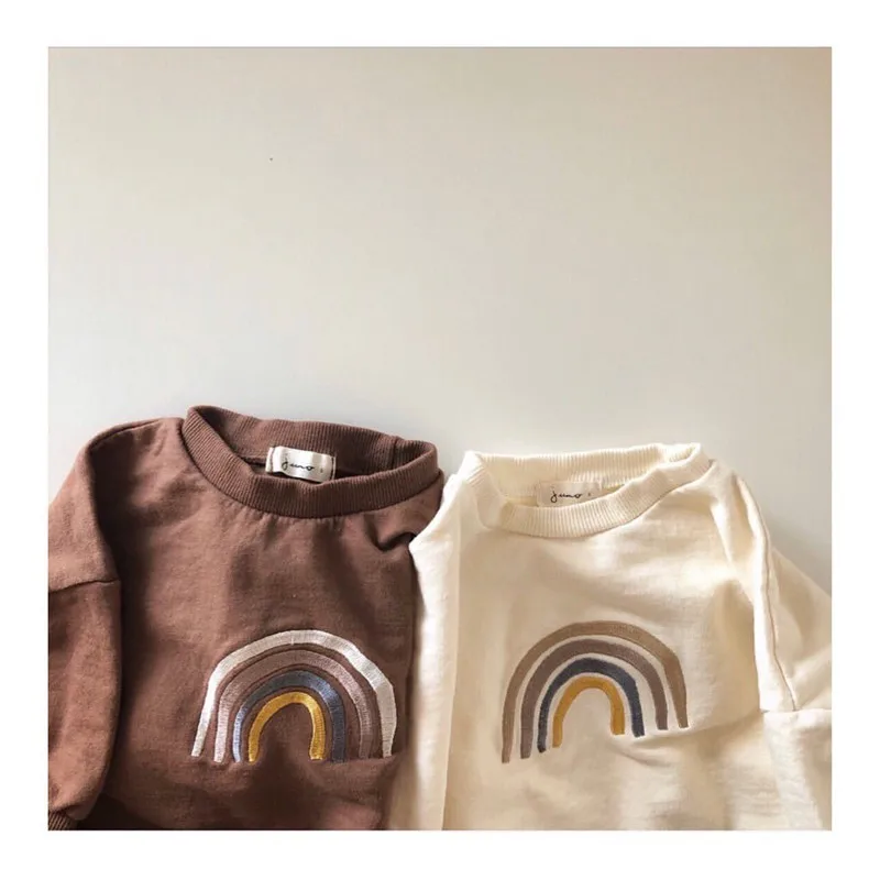 
Popular Rainbow Embroidery Children Pullovers Autumn Baby Boys Sweatshirts Clothes Fashion Toddler Girl Tops 
