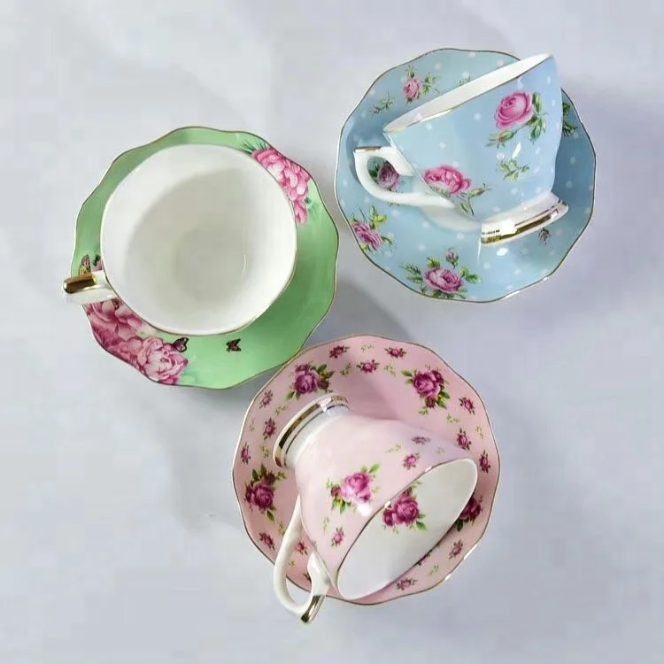 Floral Tea Cups Bone China Tea Porcelain Cups and Saucers Set with Gift Box