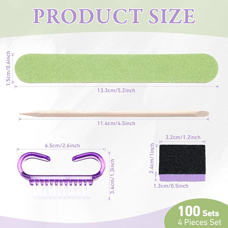 Factory Professional OEM Manicure Products Nail File and Nail Brush Wood Cuticle Pusher Nail care set