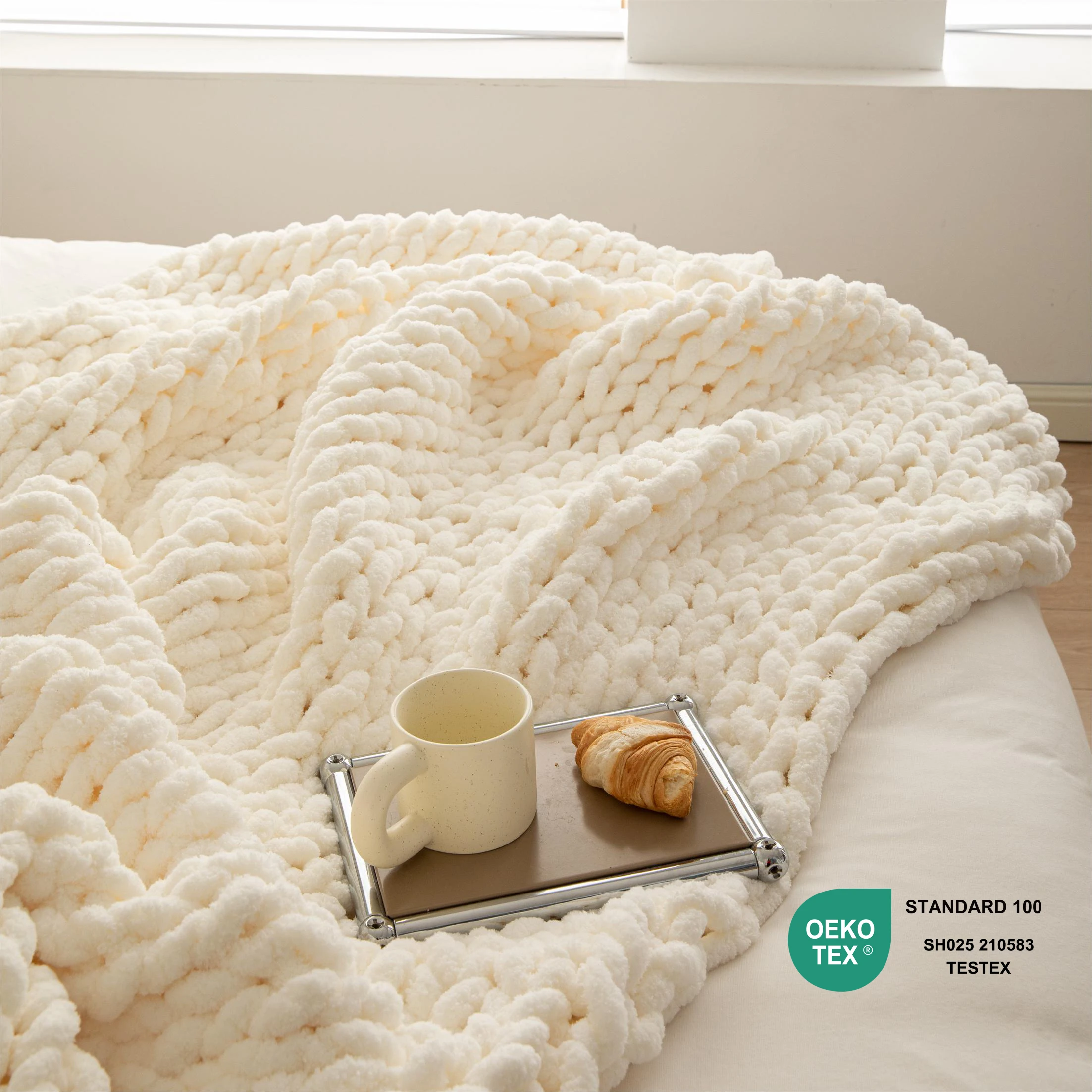 Wholesale 50*60 Inches Polyester Sofa Super Soft Cozy Chunky Handmade Knit Throw Blanket For Home Decor