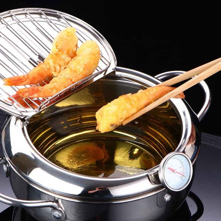 Kitchen Deep Frying Pot Cooking Tools Temperature Control Tempura Fryer Pan Stainless Steel Fried Chicken Pot