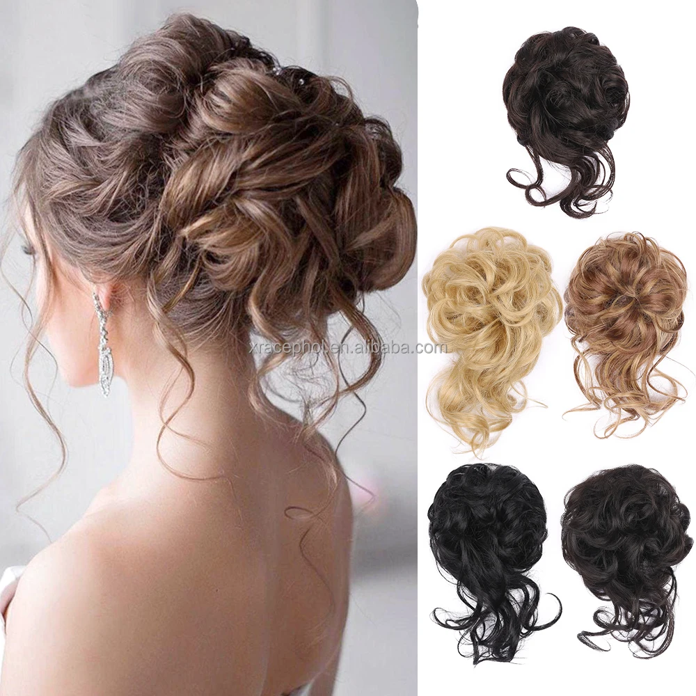 Synthetic Messy Long Tail Hair Bun Wavy Curly Ponytail Extension Chignon For Women
