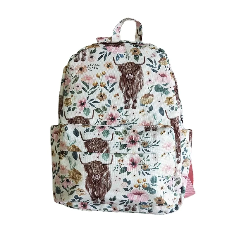 Toddler Spring Arrival Kids Girl Alpine Cow Flower Backpack Bag Boutique Wholesale Baby Girls Children Clothing
