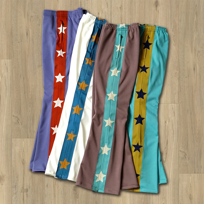 Huili Supplier Customized Striped Tape Side Wide Leg Sporty Pants Men Y2K Streetwear Nylon Track Pants Straight Leg Sweatpants