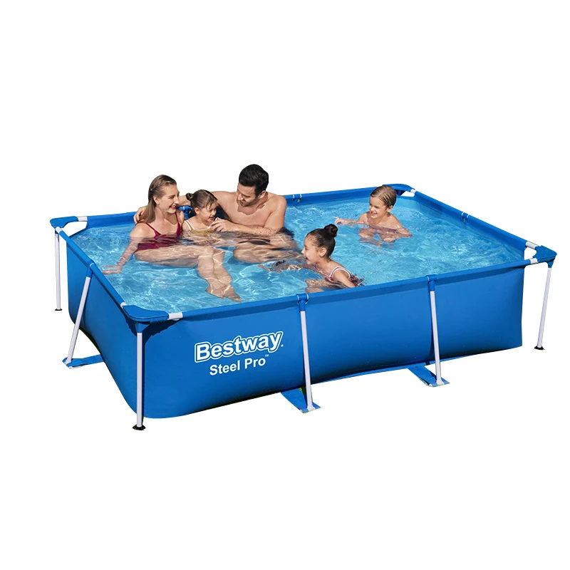 Bestway 56403 2.59 m x 1.70 m x 61cm Steel Pro Above Ground Portable Rectangular Steel Frame outdoor Swimming Pool for family