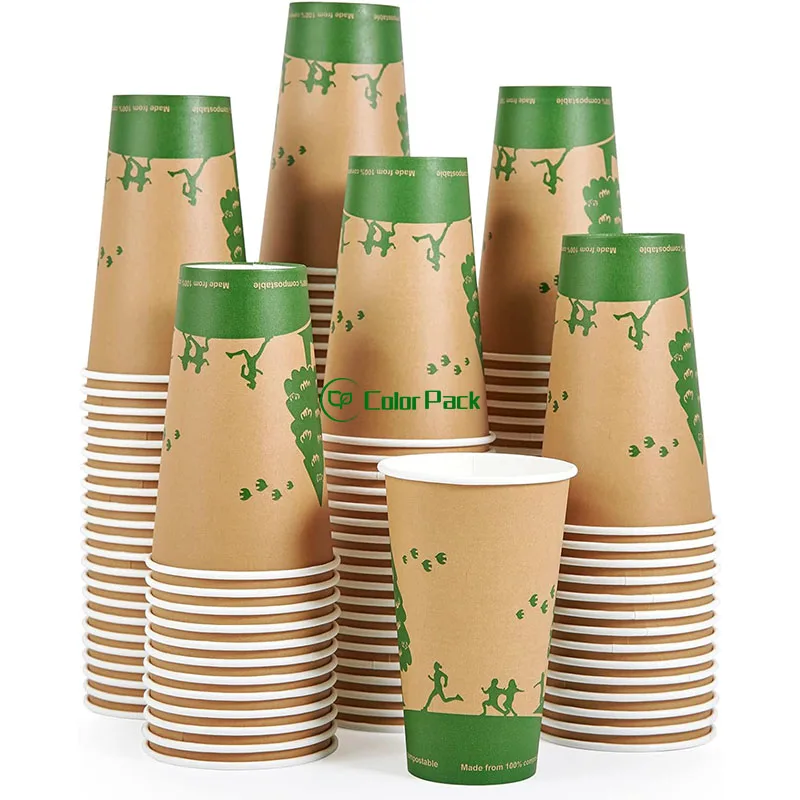 Compostable Paper Cups Biodegradable Disposable Paper Coffee Cups with PLA Lined