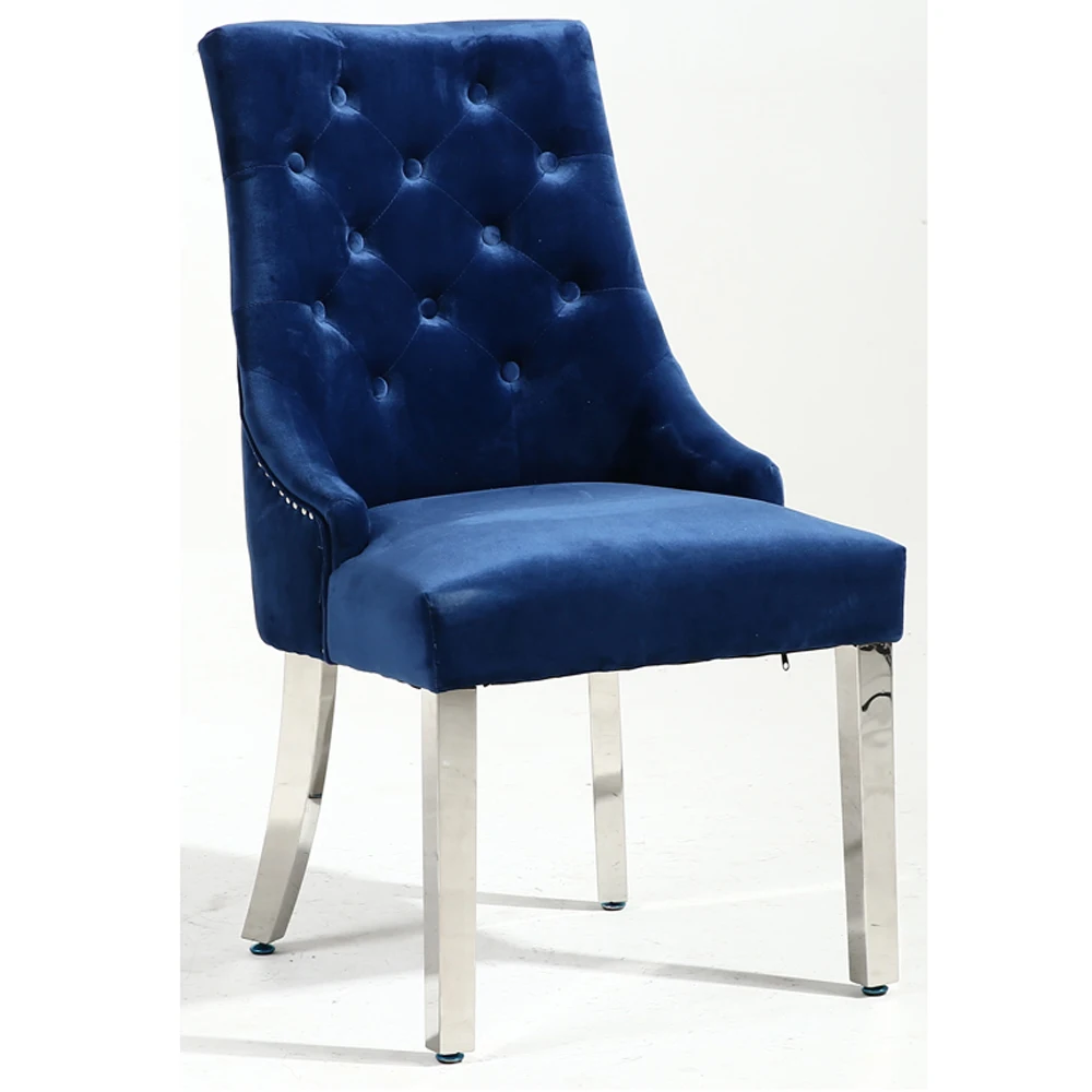 European Style Interior Furniture Stainless Steel  Brushed  Velvet Dining Chair
