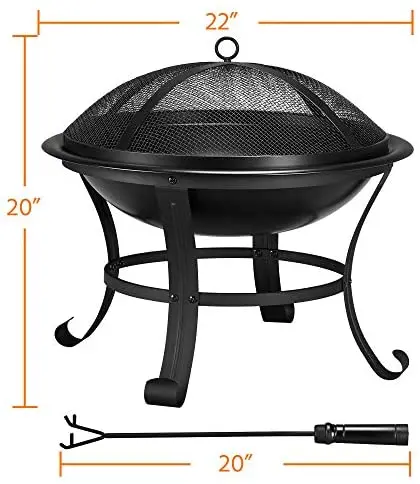 JIANYI Small Fire Pit 22 inch Outdoor Wood Burning Portable Firepit BBQ Grill Steel Fire Bowl Bonfire