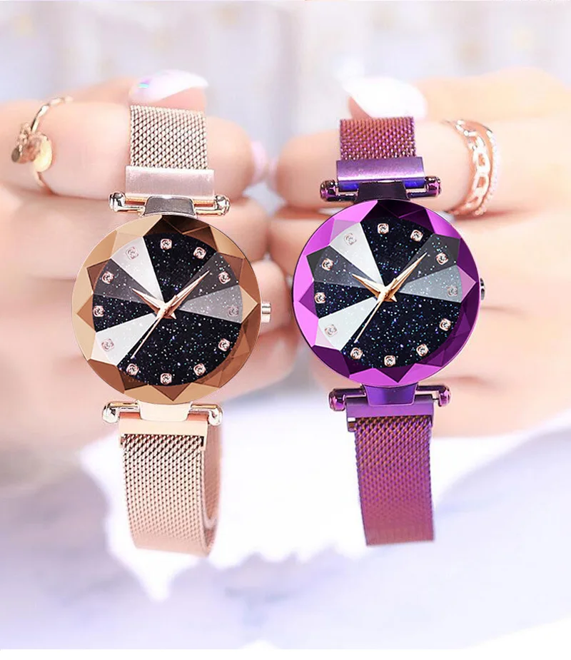
Luxury Starry Sky Stainless Steel Mesh Bracelet Watches For Women Crystal Analog Quartz Wristwatches Ladies Sports Dress Clock 