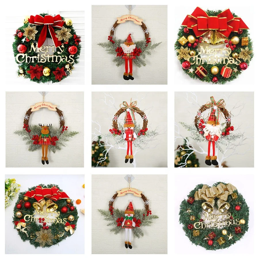 2022 Christmas Garlands & Wreaths Ribbon Outdoor Indoor Christmas Wreath Garland Ornaments Christmas Decorations