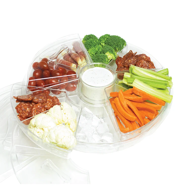 8 Compartment Clear Plastic Fruit Vegetable Tray Appetizer Serving Plates On Ice Food Platter With Lids