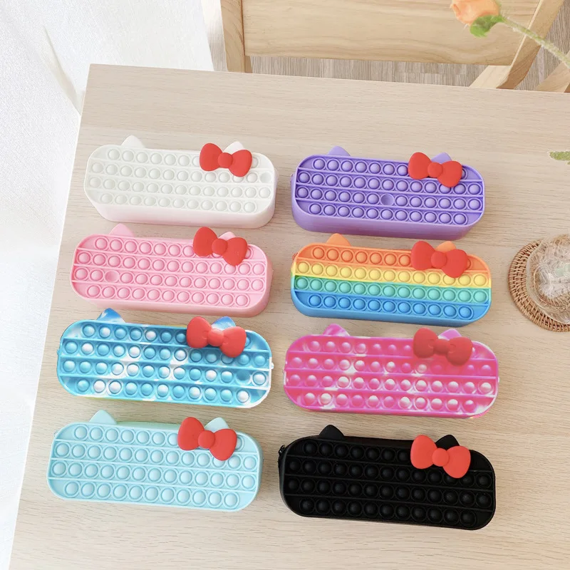 Pen Storage Bag Push Bubble Pencil bags School Kids Rainbow Silicone Stress Relief Fidget Popper Bag Fidget Pencil Case