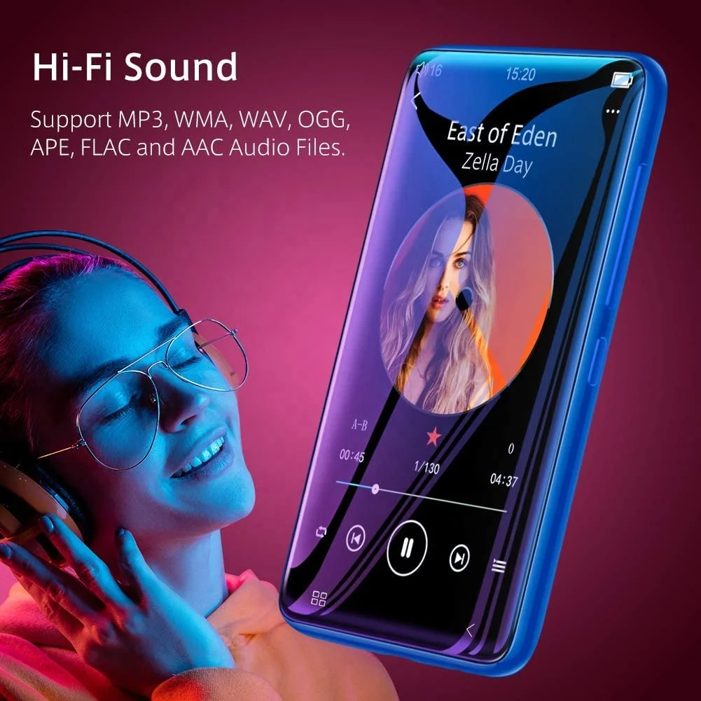 MP3 Player with Speaker  Full Touchscreen HD Video Mp4 Player 8GB Portable HiFi Lossless Sound Mp3 Music Player with FM