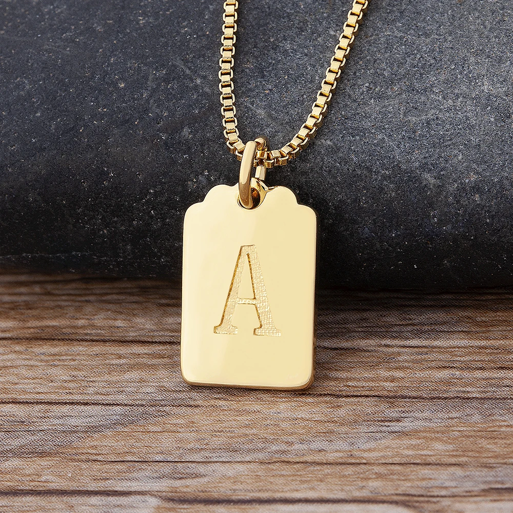 QIKU Classic Simple A-Z Name 26 Initial Letter Pendant Women Necklace Gold Color Copper Sweater Chain Men Jewelry Birthday Gift
