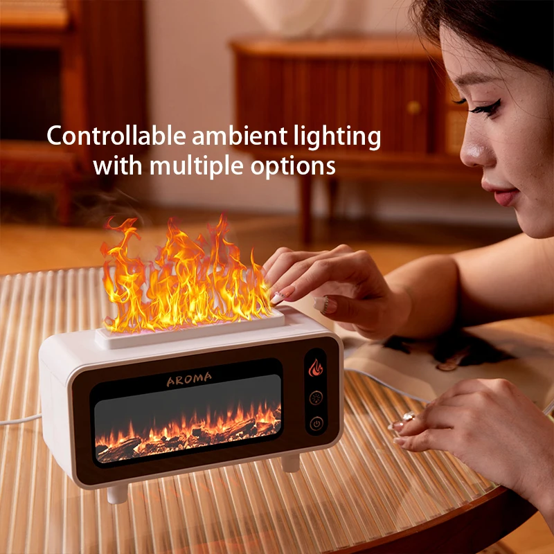 2023 New Simulated Fireplace 7 Colors Led Ultrasonic Essential Oil Diffuser 230ml Fire Flame Air Humidifier Aroma Diffuser