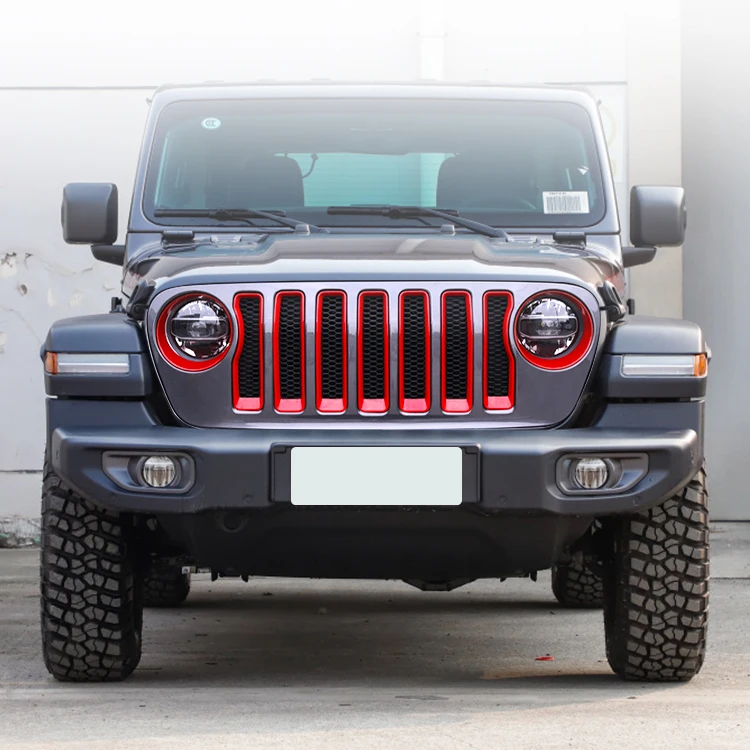 Car Exterior Modifications Black Red Silver Front Mesh Grille Cover Guard for 2018-2020 Jeep Wrangler JL