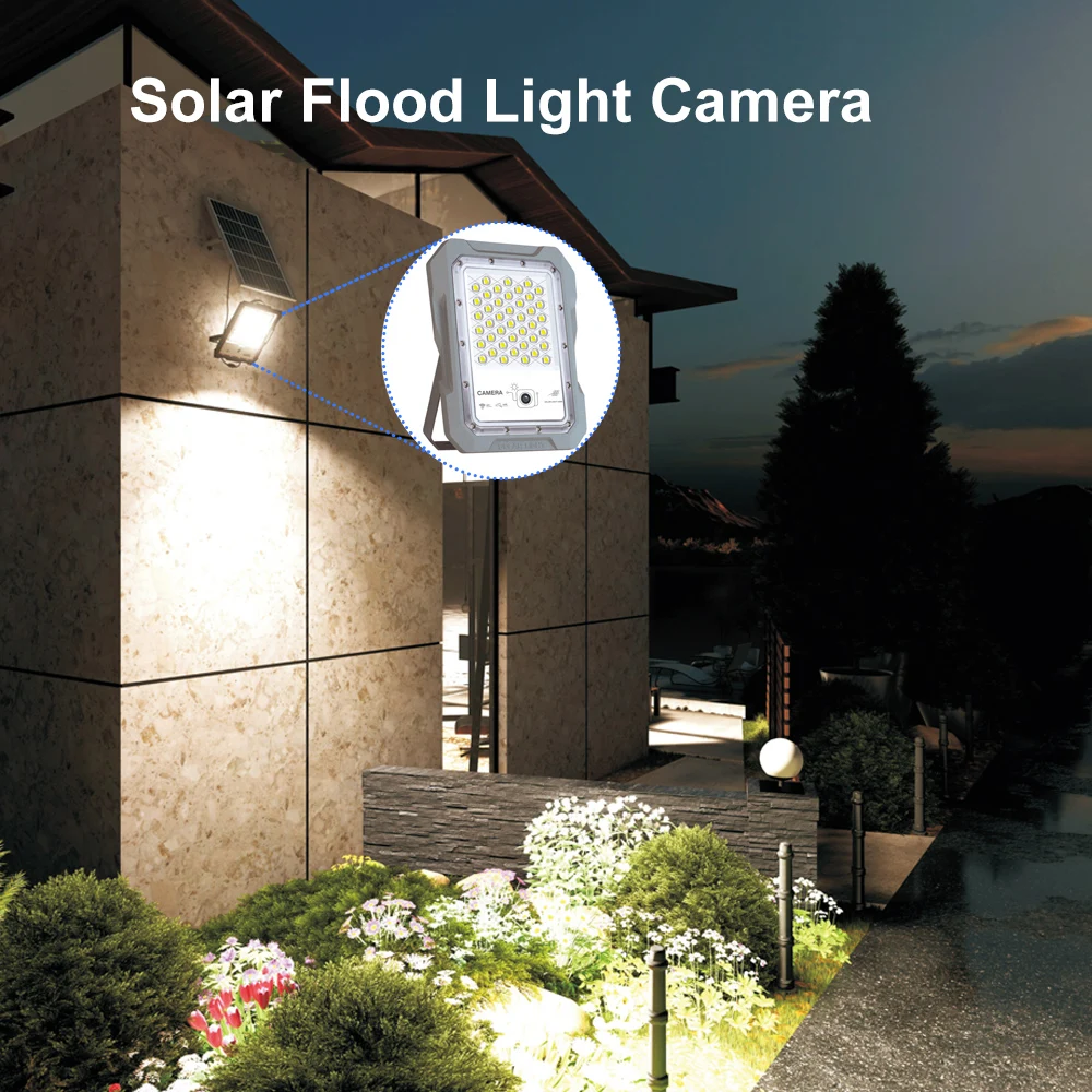 Outdoor Solar Flood Light with WiFi CCTV Camera 4MP Built-in 32GB TF Card Storage