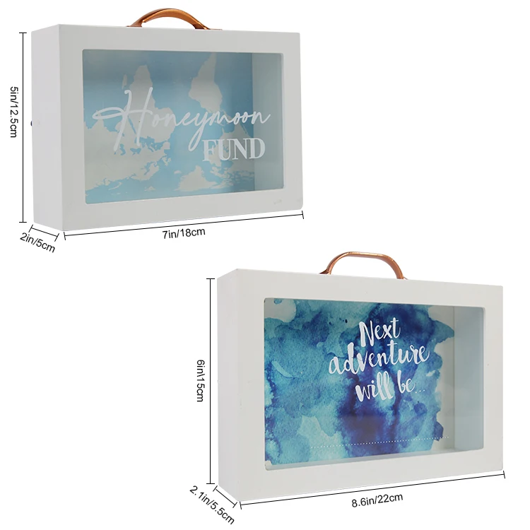 Creative Travel Wooden Letters piggy banks honeymoon money box For Engagement Gift, Money Box Frame with handle