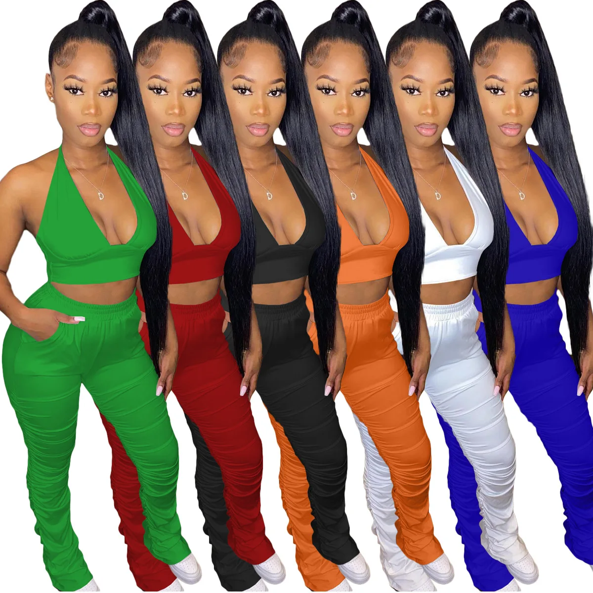 Sexy Women Two Piece Sweat Pants Sets Summer Clothes Ladies 2 Piece Set Clothing Tracksuits Stacked Joggers Suits Sets