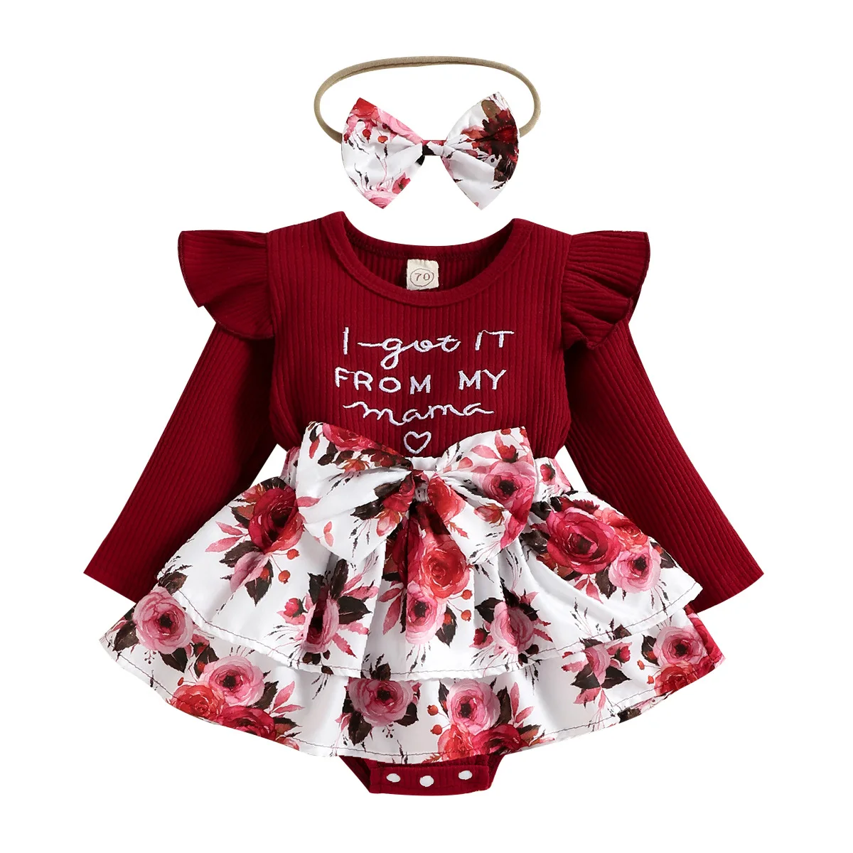 Custom Logo 1Pcs RTS Spring Autumn Bodysuit Baby Girls Newborn Infant Toddler Clothes Snap Button Ribbed Cotton Embroidered