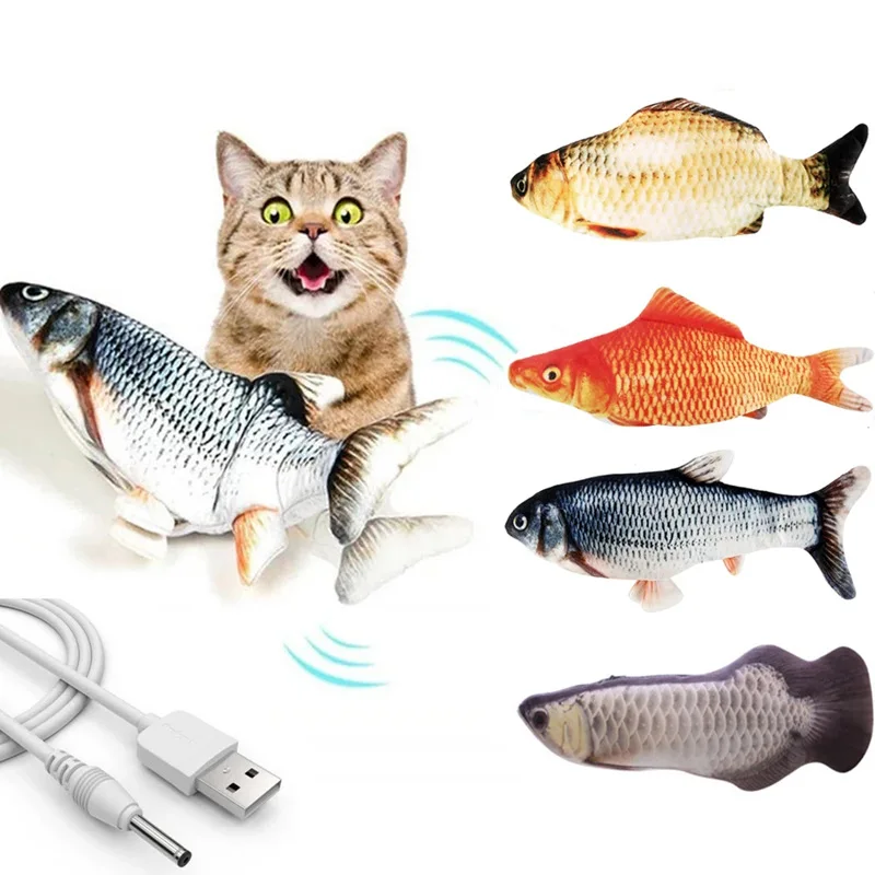  Wholesale USB Electric Swing Fish Cat Mint Dancing Plush Soft Toys Pet Interactive Brake supports