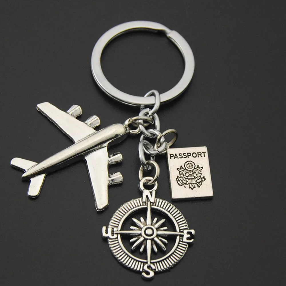 Earth Mini Airplane Metal 3D Key Chain Pendant  souvenir charm Boat Anchor compass Rudder Travel Keyring Car key chain