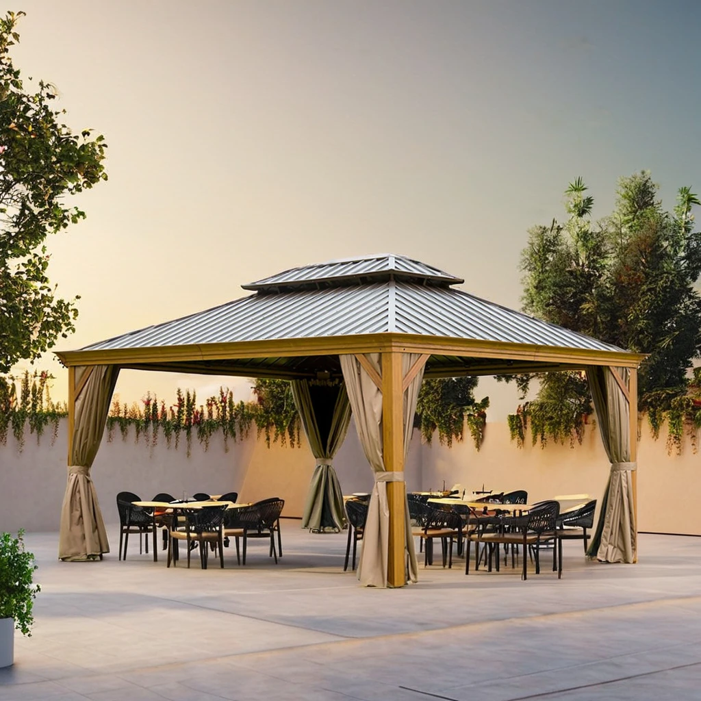 Hardtop Gazebo Strong Wind Resistant Steel Double Roof for Outdoor and Garden