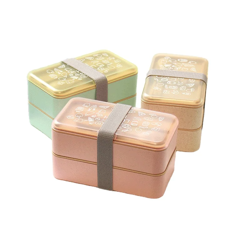 SNS Amazon Hot Sale Japanese Eco Wheat Bento Lunch Boxes With Cutlery Leakproof Microwave Food Container