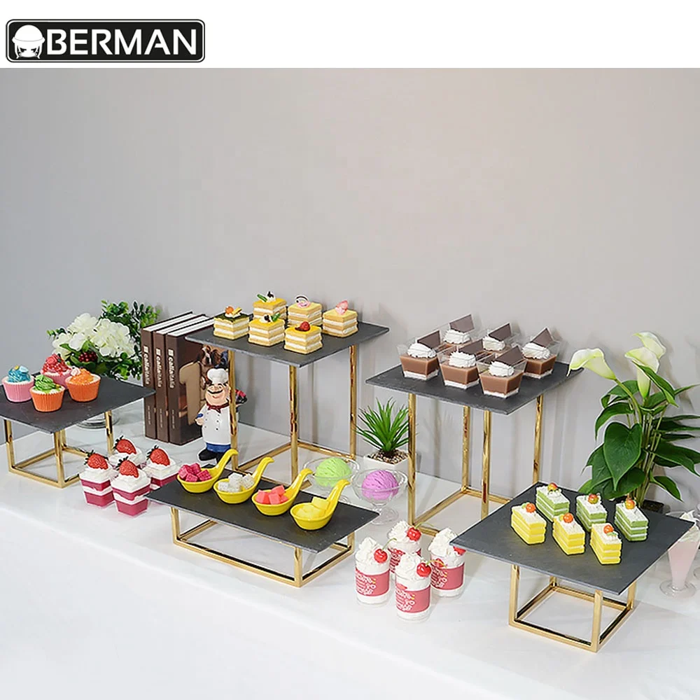 Professional kitchen equipment restaurant gold food display dessert buffet dessert table cake stand set for otherhotel