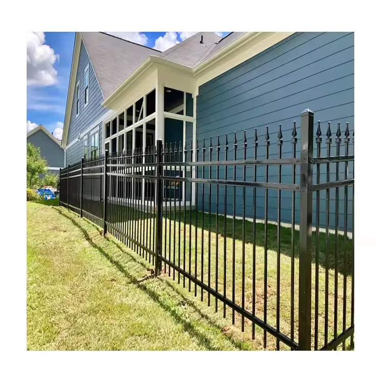 Hot sale 6*8feet stainless steel fence new design cheap wrought iron fence panel steel black steel security fence