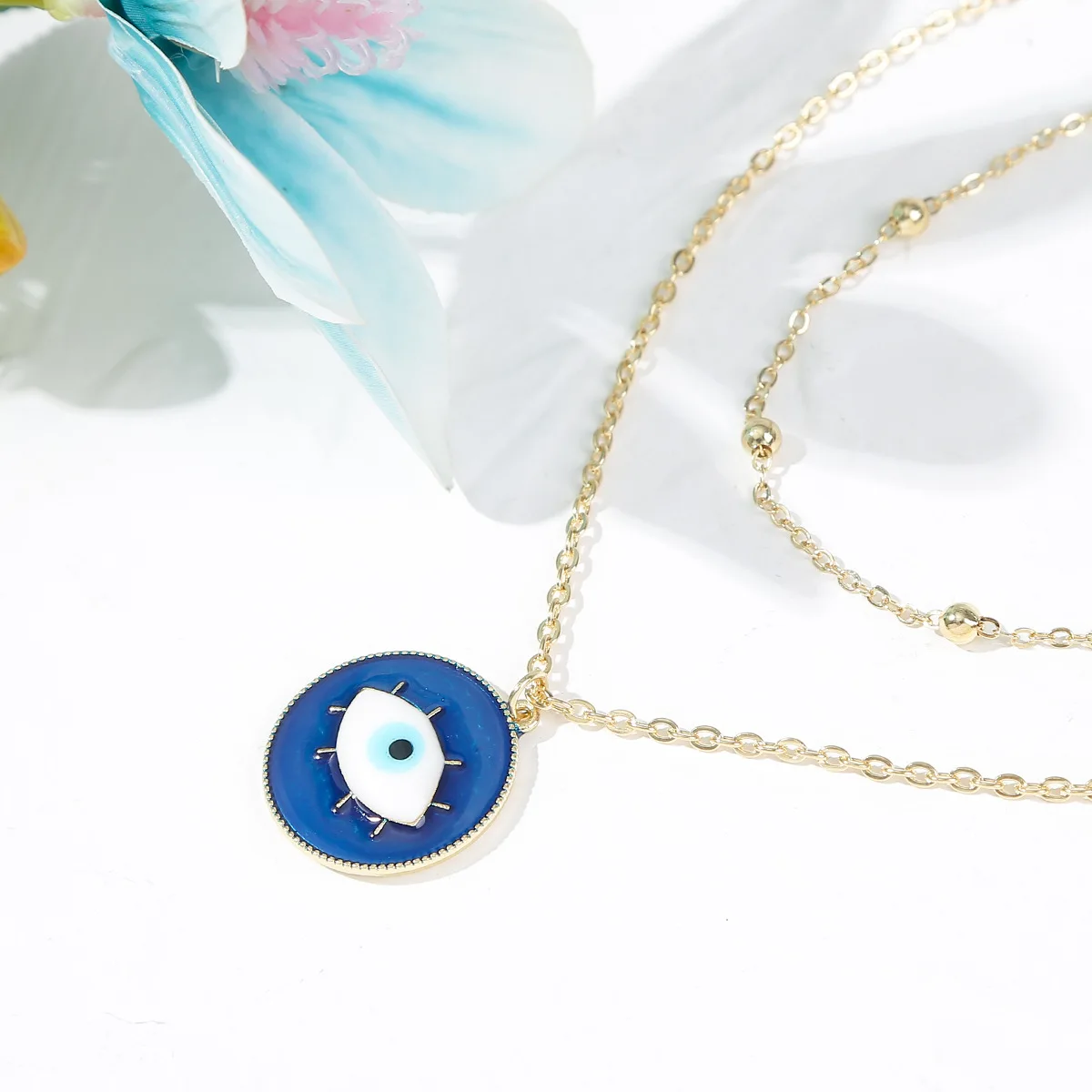 Wholesale Turkish Ethnic Style 18k Gold Plated Crystal Blue Evil Eye Pendant Necklace Jewelry For Women