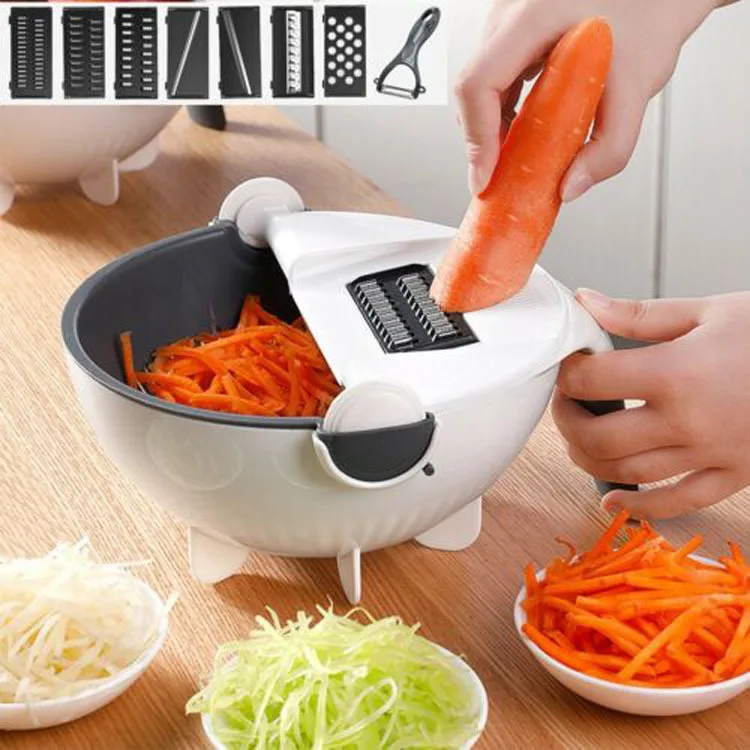 Wholesale multifunctional vegetable grater double drain basket vegetable cutter 9-in-1 vegetable grater