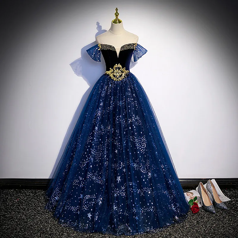 W-S1131A Quinceanera Dresses Long Formal Vestidos Prom Dress Blue Evening Dresses Gowns for Women Party