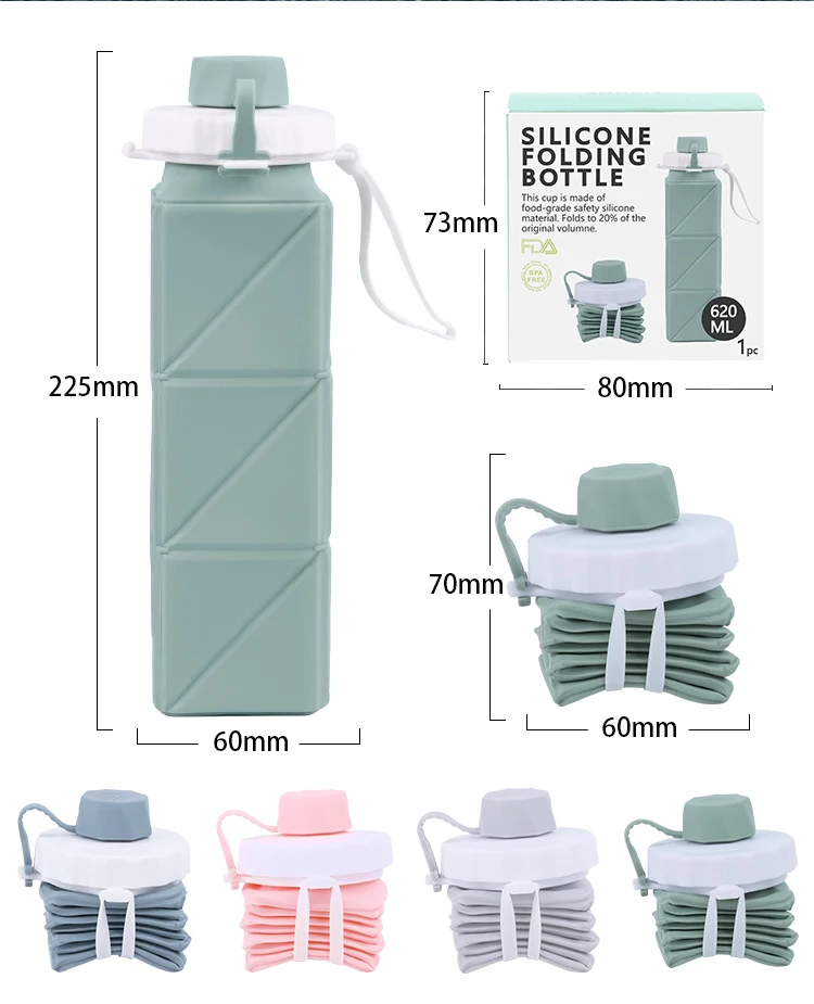 Portable Drinkware Running Gym Travel Bpa Free Silicon Squeeze Bottle Collapsible Silicone Water Bottle Foldable Silicone Bottle