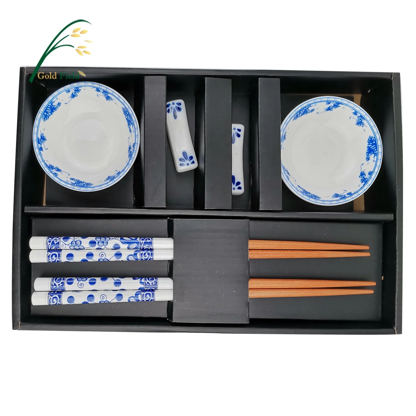 Chinese Blue  ceramic Japanese tableware set Ceramics Sushi Saucer Set for Two in Gift Box
