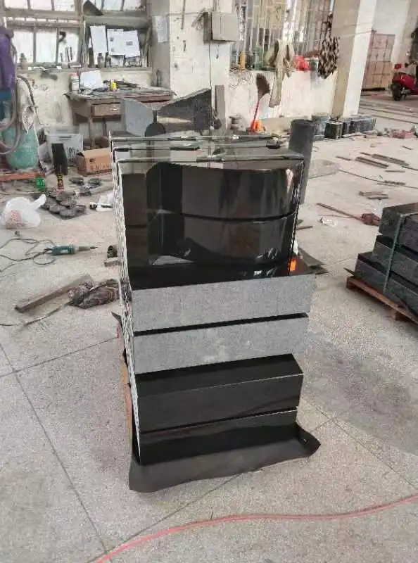 Wholesale Cemetery Graves Design American Style Upright Serp Headstone Polished Jet Black Granite Monument