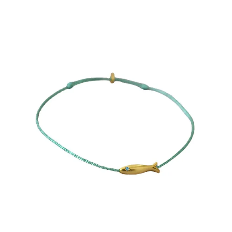 2024 New Product retro golden koi fish simple ultra-thin bracelet blue silk thread braided with stacked straps for women