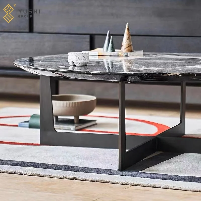 Yushi Group cheap furniture set modern luxury the room living room furniture black metal center round marble coffee table set